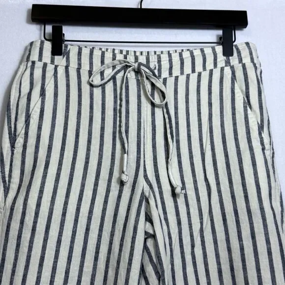 J.Crew Tie Waist Seaside Cropped Navy Stripe Pull On Pants Women's Size S AY652 - Picture 5 of 11